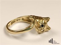 14k Cat Ring with Sapphire Eyes