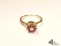 10k Tulip Ring w/ Rubies & Diamond