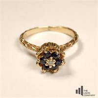 10k Tulip Ring w/ Sapphires & Diamond