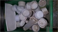 Bin of small soup cups etc