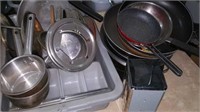 Lot of frying pans pots napkin dispenser etc