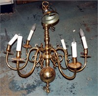 Large Brass Six Candle 24" Chandelier Light