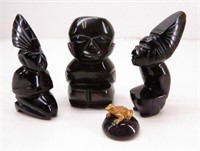 Black Onyx or Obsidian Carved Aztec/ Mayan Figures