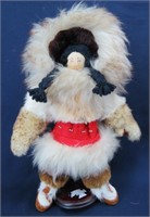 Leather & Fur Inuit Eskimo Doll w/ Stand