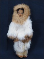 Wooden Inuit Eskimo Doll Dressed in Fur