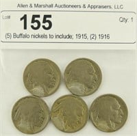 (5) Buffalo nickels to include; 1915, (2) 1916