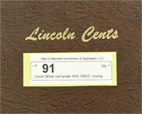 Lincoln Wheat cent binder 1909-1958-D, missing