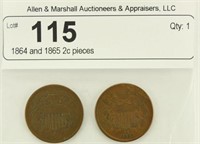 1864 and 1865 2c pieces