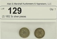 (2) 1852 3c silver pieces