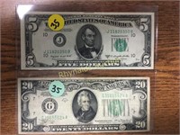 1950 $5, & 1934 $20 (one bid)