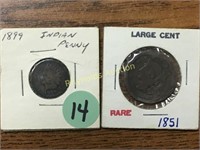 Indian Penny 1899 & 1851 LG Cent