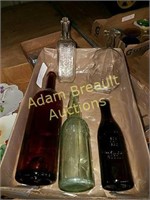Box of 5 antique glass bottles