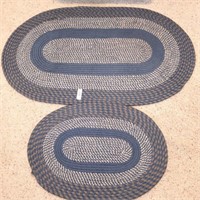 Two Reversible Oval Braided Rugs-Blue