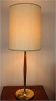 Brass & Wood Tall Table Lamp with Shade