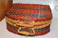 Red & Blue Picnic Basket with (2) Bowls