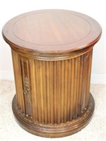 Round Wood Barrel Style End Table w/ Cupboard