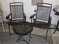 Pair of Black Metal Patio Chairs with Cushions &
