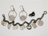Sterling Silver Charms, Pin & Earrings