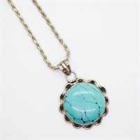 Sterling Silver & Turquoise Pendant w/Sterling