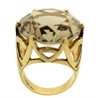 ESTATE SMOKY TOPAZ SOLITAIRE RING IN YELLOW GOLD