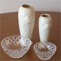 (2) Lenox Vases & (2) Lenox Crystal Bowls