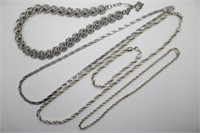 (4) Silver Colored Necklaces & (1) Bracelet