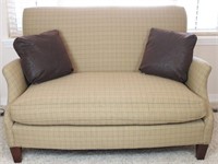 Upholstered Plaid Love Seat w/ 2 Textured Suede