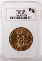 Coin 1922 Saint Gaudens $20 Gold NGC MS62