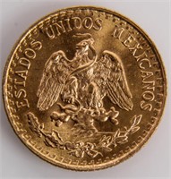 Coin 1945 Mexican Gold 2 Peso Brilliant Unc.