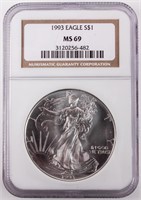 Coin 1993 United States Silver Eagle NGC MS69
