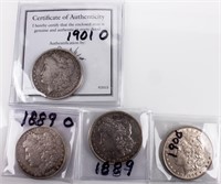 Coin 4 Morgan Silver Dollars 1889, 89-O, 00 & 01-O