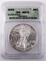 Coin 2003 United States Silver Eagle ICG MS70