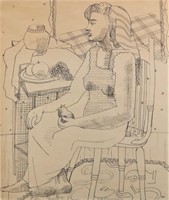 Robert Blackburn Drawing of Woman in Kitchen