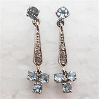 $1600 10K  Diamond(0.12ct) Aquamarine Earrings