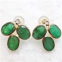 $3222 14K  Emerald(2.4ct) Diamond(0.02ct) Earrings