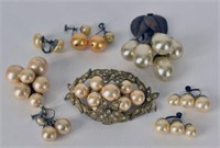 Vintage Faux Pearl Fur Clips & Earrings