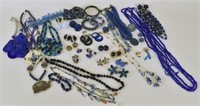 Large Collection Of Blue Costume Jewelry