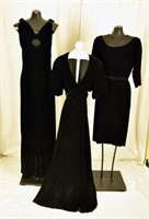 Three 30"s And 40"s Velvet Gown And Dresses
