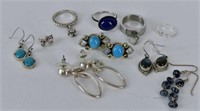 Collection Of Sterling Rings And Earrings