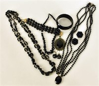 Vintage Collection Of Jet Black Jewelry
