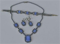 Vintage Blue Rhinestone Demi-parure Jewelry