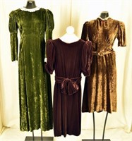 Three 30's & 40's Velvet Gown And Dresses