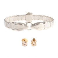 A Pair of Diamond Studs & Silver Italian Bracelet