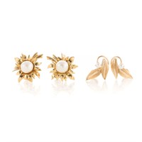 Two Pairs of Gold Screw Back Pearl Earrings