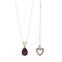 A Pair of Lady's Gold Gemstone Pendants and Chains