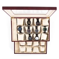 A Barle Wood Watch Box with 8 Watches