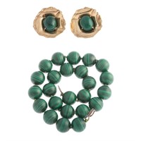 A Malachite Necklace with Coordinating Ear Clips