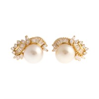 A Pair of South Sea & Diamond Earrings