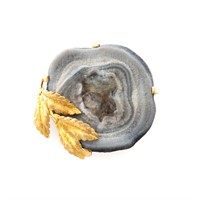 An 18K Druzy Agate Leaf Pin