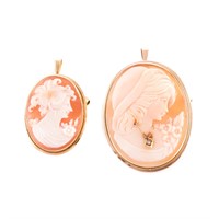 A Pair of Gold Hand Carved Cameo Brooches